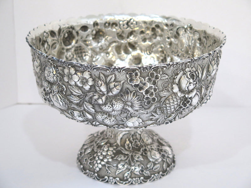 9.5 in Sterling Silver A. G. Schultz Antique Flowers Fruits Repousse Footed Bowl