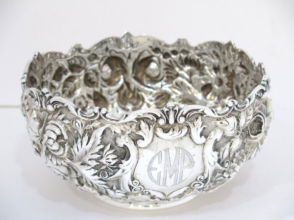 7.5 in - Sterling Silver Stieff Antique 1915 Floral Repousse Serving Bowl