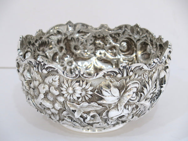 7.5 in - Sterling Silver Stieff Antique 1915 Floral Repousse Serving Bowl