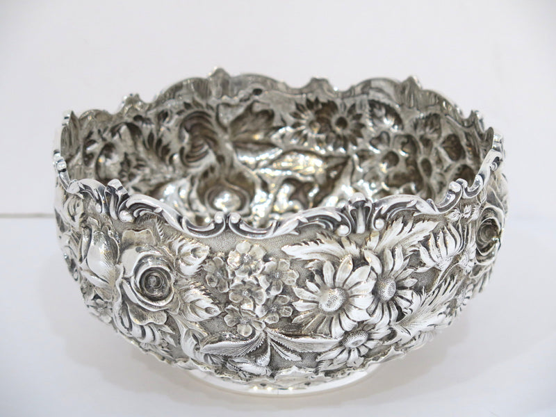7.5 in - Sterling Silver Stieff Antique 1915 Floral Repousse Serving Bowl