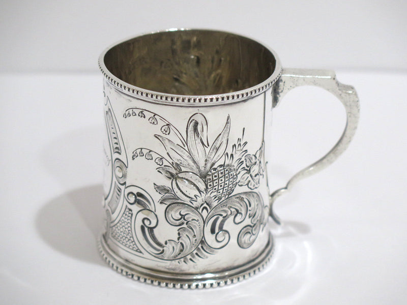 3 in - Coin Silver Antique English Sheffield 1892 Fruit Decorated Baby Cup