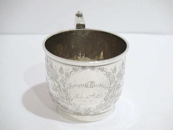 2 7/8 in - Coin Silver Shreve Crump & Low Boston Antique c. 1873 Leaves Baby Cup
