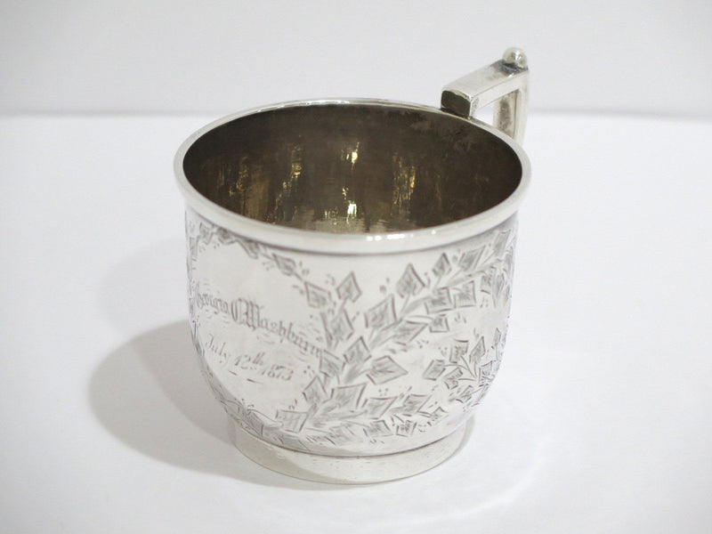 2 7/8 in - Coin Silver Shreve Crump & Low Boston Antique c. 1873 Leaves Baby Cup