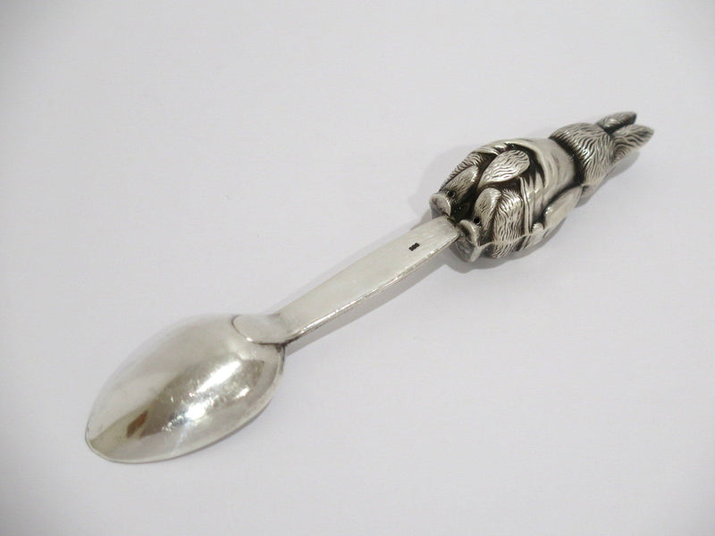 6 1/8 in - European Silver Antique Continental Rabbit Rattle Baby Spoon