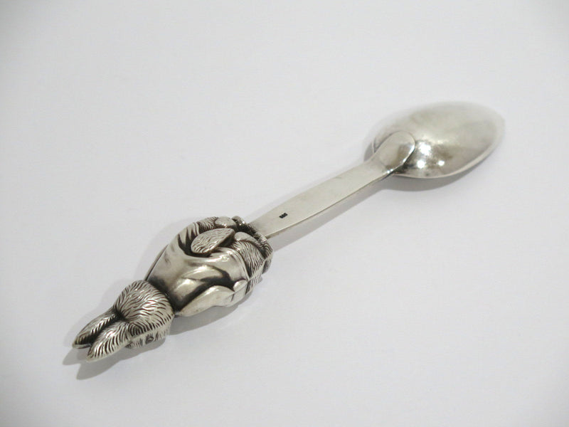 6 1/8 in - European Silver Antique Continental Rabbit Rattle Baby Spoon