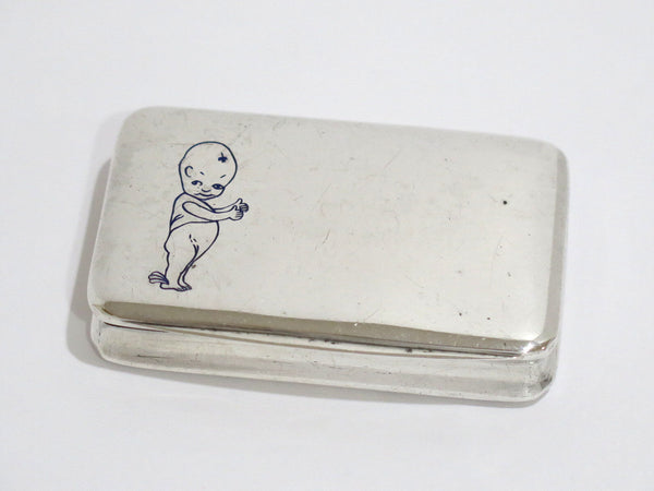 3 1/8 in - 900 Silver Antique German Blue Enamel Clapping Baby Snuff Box