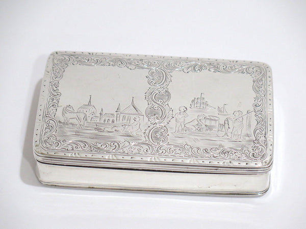 4 in - Sterling Silver Antique Dutch Life Scenes Snuff Box