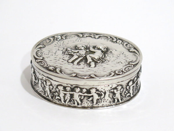 2 7/8 in - European Silver Antique German Two Cupids Snuff Box