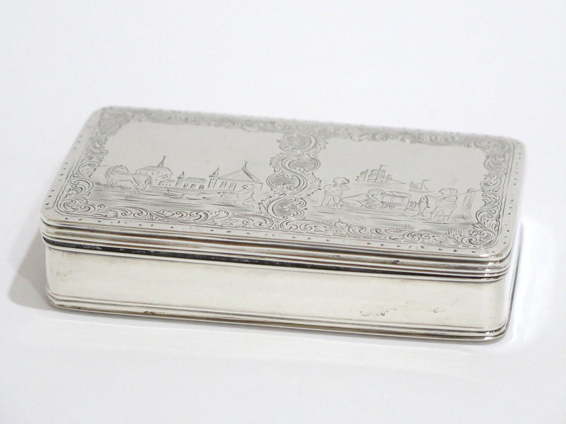 4 in - Sterling Silver Antique Dutch Life Scenes Snuff Box