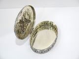 6 7/8 in - European Silver Antique German Cupids Picking Fruits Large Oval Box