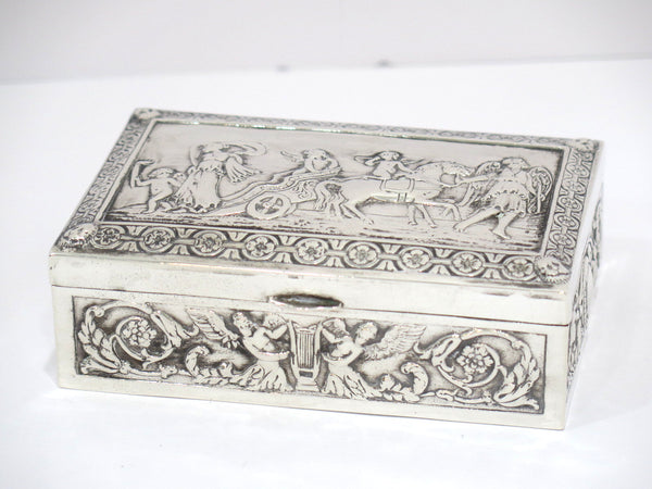 5 1/8 in European Silver Gilt Interior Antique German Hanau Cherubs Chariot Box