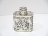 4 1/8 in - European Silver Antique German Hanau Garden Outing Scene Tea Caddy