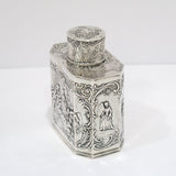 4 1/8 in - European Silver Antique German Hanau Garden Outing Scene Tea Caddy