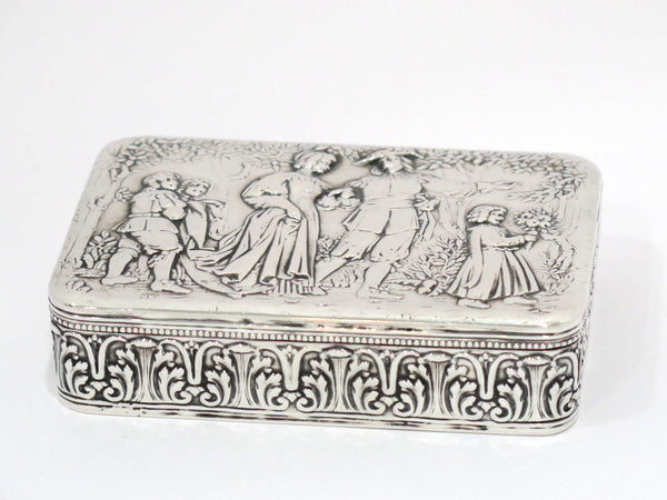 4" European Silver Neresheimer Sohne Antique German Hanau 1893 Family Scene Box