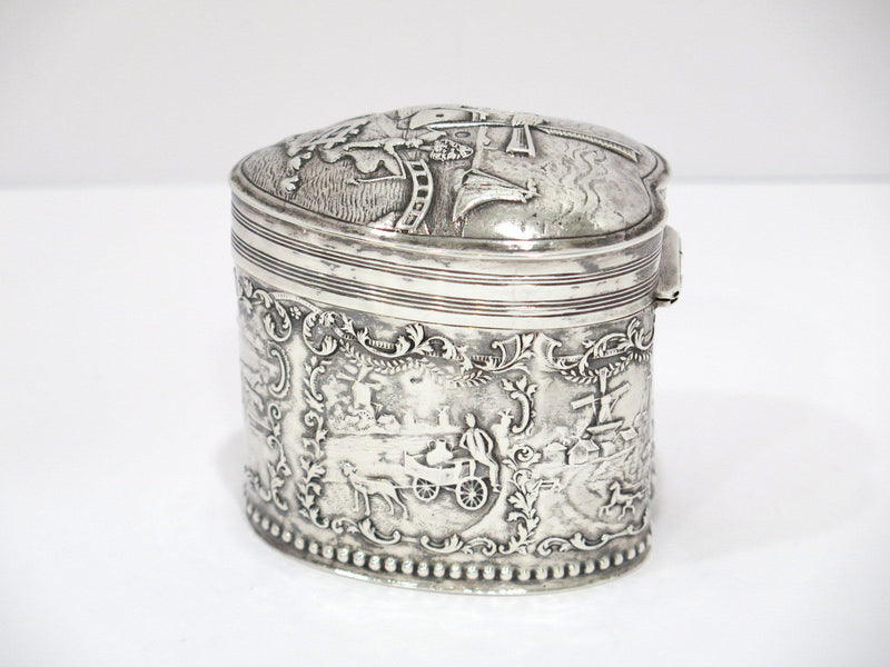 3.5 in - 835 Silver Antique Dutch Windmill Heart-Shaped Tea Caddy