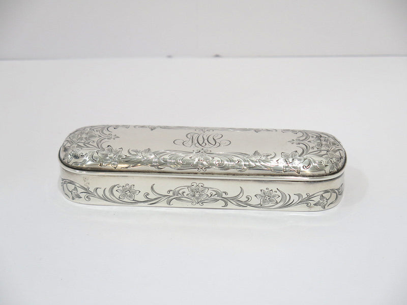 6 1/8 in - Sterling Silver Gilt Interior Gorham Antique Floral Box