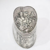 3.5 in - 835 Silver Antique Dutch Windmill Heart-Shaped Tea Caddy