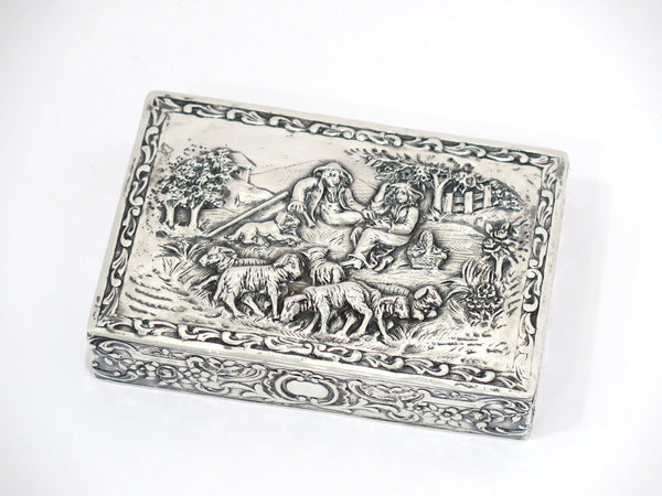 4 5/8 in - European Silver Gilt Interior Antique Continental Shepherd Box