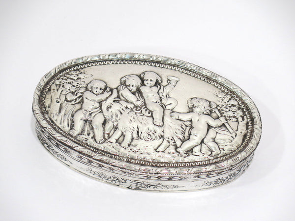 5 in European Silver Gilt Interior Antique Continental Drinking Cupids Goat Box