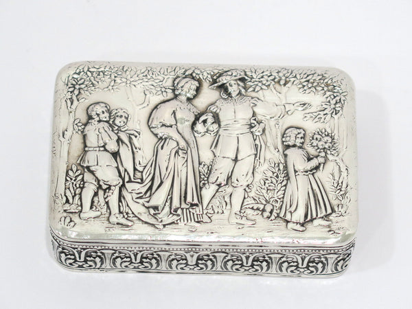 4" European Silver Neresheimer Sohne Antique German Hanau 1893 Family Scene Box