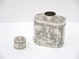 4 1/8 in - European Silver Antique German Hanau Garden Outing Scene Tea Caddy