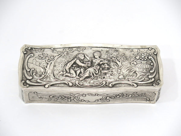 6 3/8 in - European Silver Antique German Date Gift Scene Box