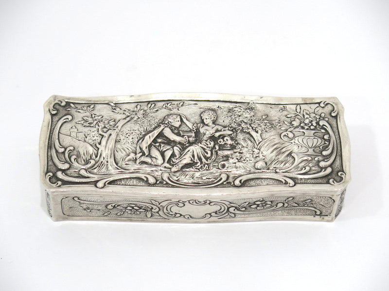 6 3/8 in - European Silver Antique German Date Gift Scene Box