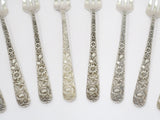 10 pc 5.25" Sterling Silver S Kirk & Son Antique Floral Repousse Oyster Fork Set