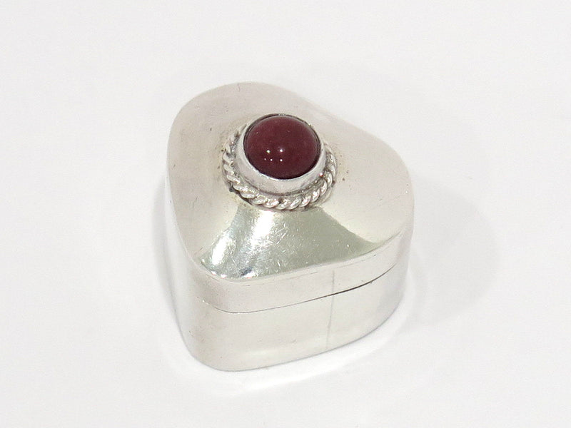 1 1/8 in - Sterling Silver Vintage Mexican Jasper Center Heart Pill Case