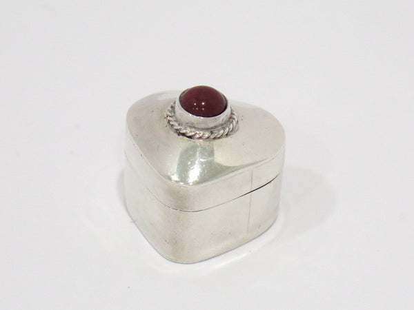 1 1/8 in - Sterling Silver Vintage Mexican Jasper Center Heart Pill Case