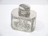 4 in - European Silver Antique German Hanau Socializing Scene Tea Caddy