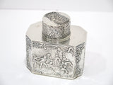 4 in - European Silver Antique German Hanau Socializing Scene Tea Caddy