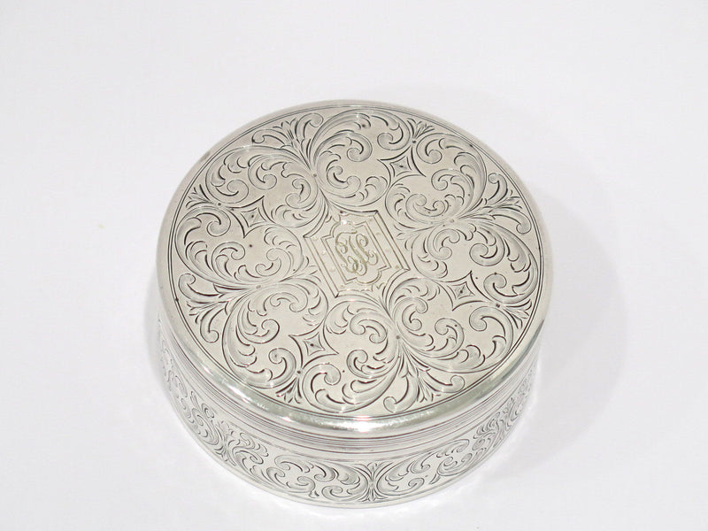 2 7/8 in - Sterling Silver Gilt Interior Tiffany & Co. Antique Floral Round Jar