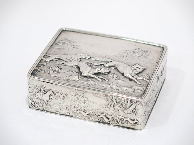3.5 in - European Silver Antique German Fox Hunting Snuff Box