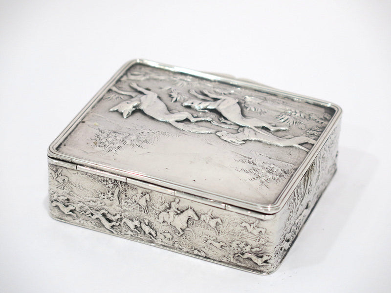 3.5 in - European Silver Antique German Fox Hunting Snuff Box