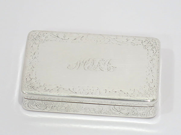 3 3/8 in Sterling Silver Gilt Interior Antique English c. 1837 Floral Snuff Box