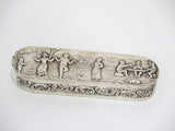 5.5 in - European Silver Antique German Hanau Dancing Playing Cards Scene Box