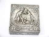 5 3/8" European Silver Antique German Hanau Musketeer Talking to Dame Square Box