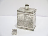 5 5/8 in - European Silver Antique Continental Dating Scenes Tea Caddy