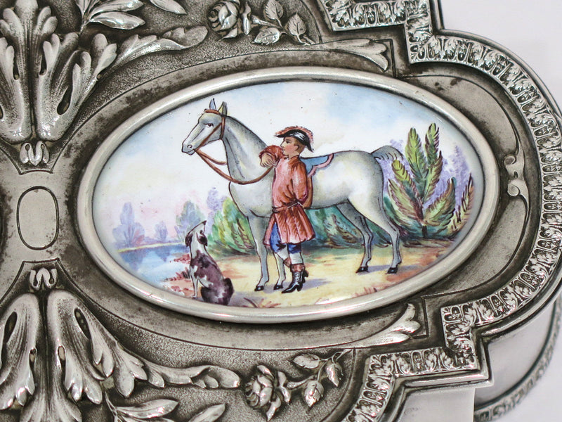 7.75 in - European Silver Gilt Interior Enamel Antique Continental Nobleman Box