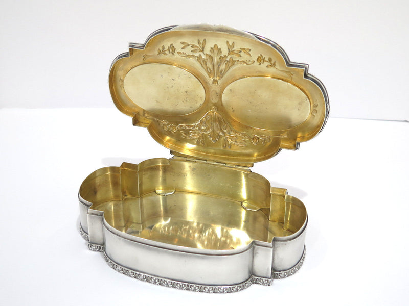 7.75 in - European Silver Gilt Interior Enamel Antique Continental Nobleman Box