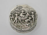 2.5 in - European Silver Gilt Interior Antique German Cherubs w/ Goat Snuff Box