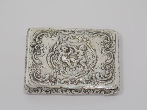 3.25" European Silver Gilt Inside Antique German Cherubs Playing Flute Snuff Box