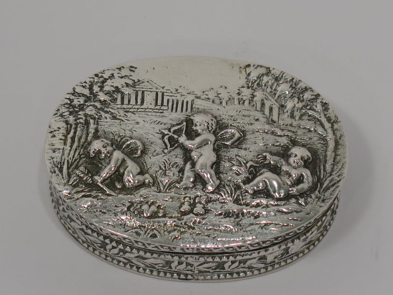 2 3/8 in - European Silver Gilt Interior Antique German Three Cupids Snuff Box