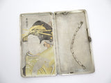 6 3/8 in - Sterling Silver Antique Japanese Woman w/ Fabric Roll Cigarette Case