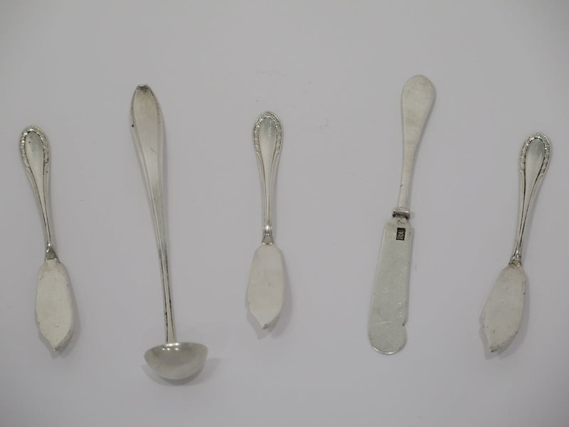 European Silver Antique German Mini Ladle & 4 Butter Knives/Jelly Spreaders Set
