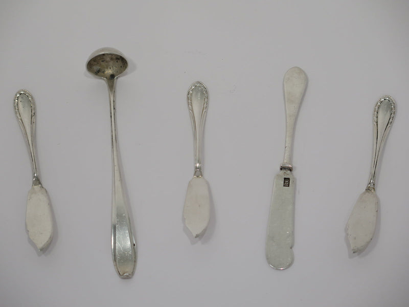 European Silver Antique German Mini Ladle & 4 Butter Knives/Jelly Spreaders Set