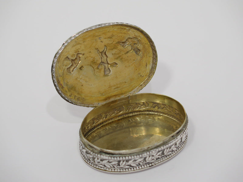 2 3/8 in - European Silver Gilt Interior Antique German Three Cupids Snuff Box