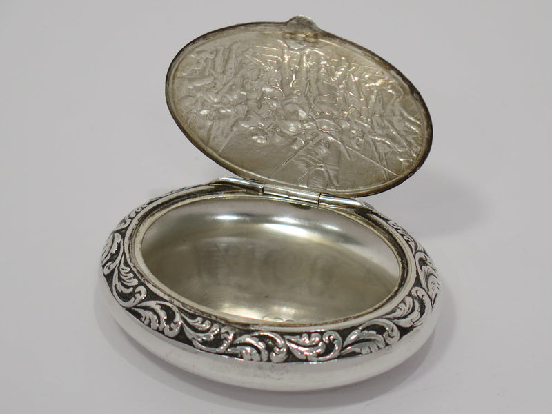 2.5 in - European Silver Antique Dutch Battle Scene Oval Snuff Box