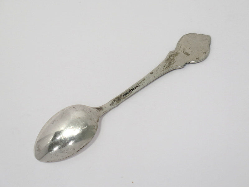 4 1/8 in - Sterling Silver Blue Enamel Antique Canada Beaver Teaspoon